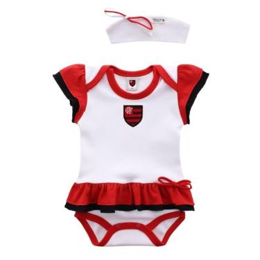 Imagem de Body Vestido Bebê Flamengo Com Tiara Oficial