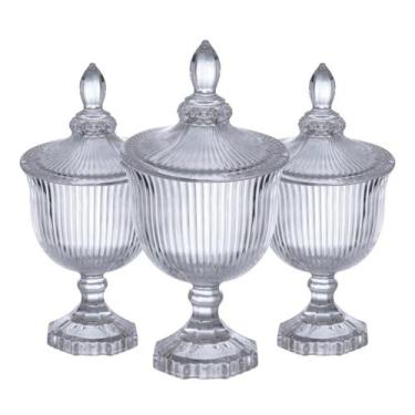 Imagem de Kit 3 Bomboniere Potiche Baleiro Pote Vidro Bala Luxo Pé Grafiatto - H