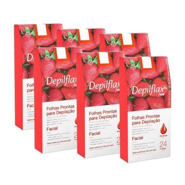 Imagem de 6cx Folhas Prontas Depilação Facial Depilflax Morango 24un