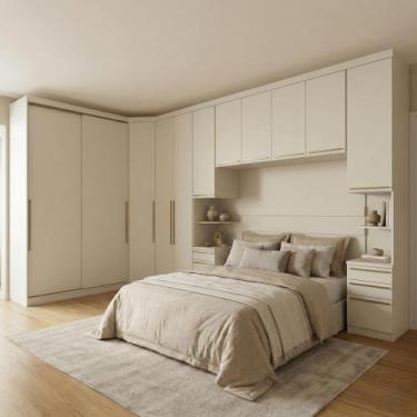 Imagem de Guarda Roupa Casal Modulado 6 Peças com Espelho e Cabeceira 11 Portas 