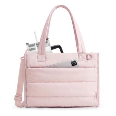 Imagem de Bolsa Tote Pequena Matelassê BAGSMART Rosa para Trabalho e Viagem