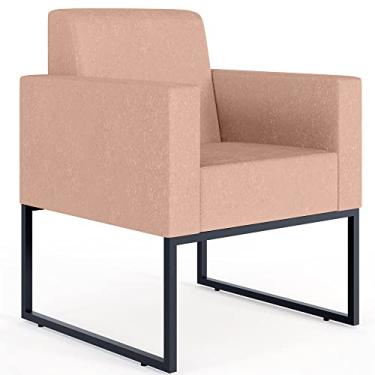 Imagem de Poltrona Decorativa Para Sala Estar E Recepção Base Fixa De Metal Helô L02 Linho Rosê - Lyam Decor