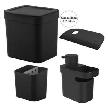 Imagem de Kit Pia Lixeira Porta Detergente Escorredor Talheres Rodinho