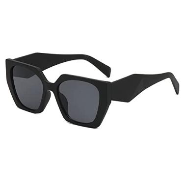 Imagem de Moda Óculos de Sol Quadrado Feminino Polígono Olho de Gato Óculos de Sol Feminino Máscaras UV400 Retro Luxo Colorido Óculos Masculino, Areia Preto Cinza, Com Bolsa