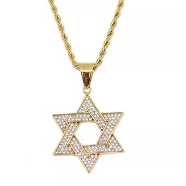 Imagem de Corrente com pingente em aço inox Estrela de Davi Cravejada