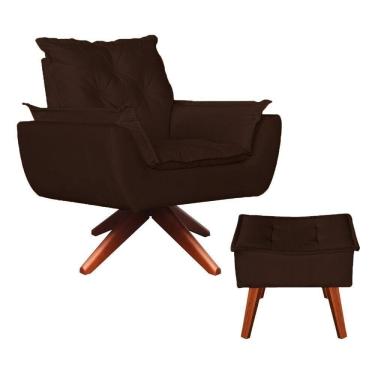 Imagem de Poltrona Base Giratória + Puff Amamentação Suede Marrom