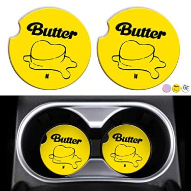 Imagem de Mercadoria BTSS – 2 peças de suporte de copo de carro – Conjunto de artigos para fãs da Kpop para para meninas do exército e crianças (amarelo-2 peças)
