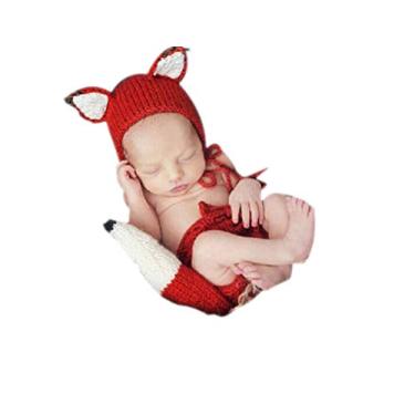 Imagem de Vedory Adereços de fotografia de bebê menina menino roupas de sessão de fotos recém-nascido fantasia de crochê infantil de malha chapéu de raposa calças sessão de fotografia, multicolorido, 0-3 meses, Multicor