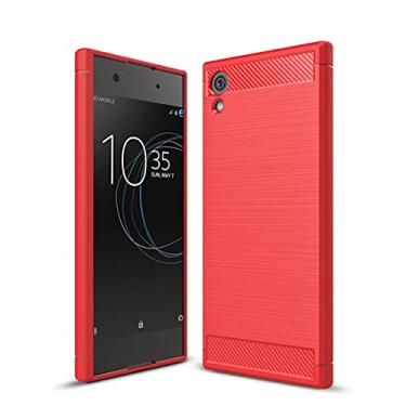 Imagem de WANRI Capa protetora de telefone compatível com Sony Xperia XA1 capa de fibra de carbono textura à prova de choque capa de TPU anti-choque capa protetora para celular resistente à quebra (cor: vermelho)