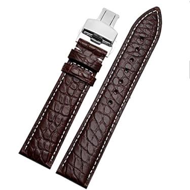 Imagem de DFAMIN Pulseira de relógio de couro de crocodilo para qualquer marca de pulseira 12 13 14 15 mm pulseiras com fecho dobrável (Cor: Marrom branco prateado, Tamanho: 14mm)