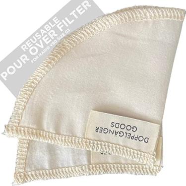 Imagem de (Pacote com 2) Filtros reutilizáveis de algodão orgânico para filtros estilo Hario V60 e Chemex — Máquina de filtro de café Pourover xícara de cerâmica, vidro, gotejador de plástico (tamanho 03, 1-6