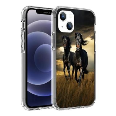 Imagem de ZHEPAITAO Capa compatível com iPhone 13, capa transparente para iPhone cavalo animal fixe preto para meninas e mulheres, capa de TPU macia à prova de choque