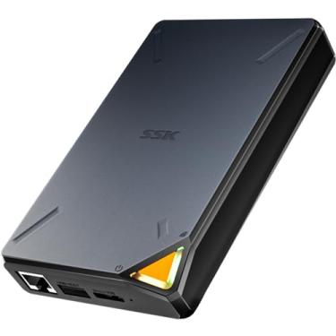 Imagem de SSK SSD externo portátil de 2 TB com ponto de acesso Wi-Fi, armazenamento inteligente em nuvem pessoal suporta backup automático, acesso remoto sem fio para telefone/tablet, PC/laptop
