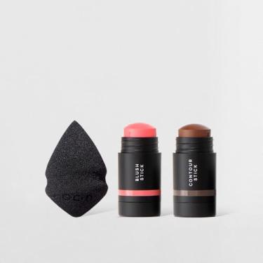 Imagem de Kit Mini Blush em Bastão Rosa + Mini Contorno em Bastão Marrom Escuro + Mini Esponja de Maquiagem Océane Edition (3 Produtos)
