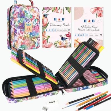 Imagem de H & B Materiais de arte, pacote com 72 materiais de desenho para adultos, kit de cores com livro de desenho, livro de colorir, aquarela, lápis de cor à base de óleo de macaron de carvão metálico para