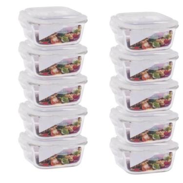 Imagem de Conjunto 10 Potes Vidro Quadrado 800ml Hermético 4 Travas - QUALITY HO