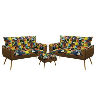 Imagem de 2 Namoradeiras Opala com Puff Lunar F-015 Sued Estampado Colorido com 