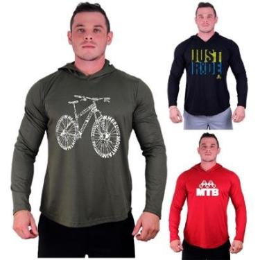 Imagem de Kit 3 Camisetas Manga Longa com Touca Longline Estampada Fitness Musculação Dia-a-Dia-Masculino