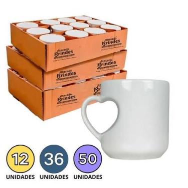 Imagem de Canecas Porcelana Corpo e Alça Coração Color - 330ml - Sublime, 12 uni