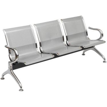 Imagem de Cadeira Longarina Ville 3 Lugares Cromada - Tatu Bola Móveis