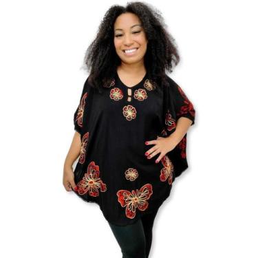 Imagem de Bata estilo Poncho Indiana Bordado e Tie Dye Batik Plus Size - Sarat M