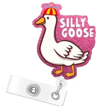 Imagem de Silly Goose Carretel de crachá vermelho fofo de enfermeira retrátil com clipe jacaré giratório para RN LPN CNA enfermeira assistente médica equipe médica