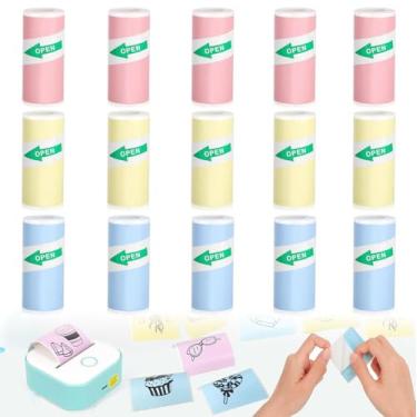 Imagem de 15 rolos de papel colorido para impressora térmica, papel adesivo térmico autoadesivo BetterJonny 57 x 25 mm, rolos de papel para câmera, impressão HD, papel de impressão térmica para a maioria das