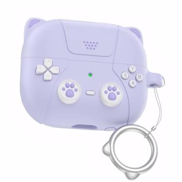 Imagem de LJFLYXRI Capa de silicone compatível com fones de ouvido Galaxy Buds 3/3 Pro, design retrô de console de jogos, capa à prova de choque - estilo orelha de gato (roxo, Buds3/3Pro)