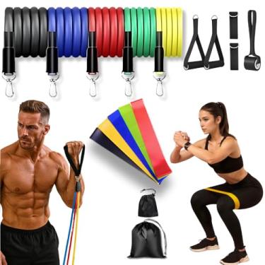 Imagem de Kit 17 Peças Elástico Extensor + Miniband Treino Em Casa Exercício Físico Academia Fisioterapia Musculação Crossfit Pilates Yoga Aquecimento Funcional Alongamento Malhar Emagrecimento