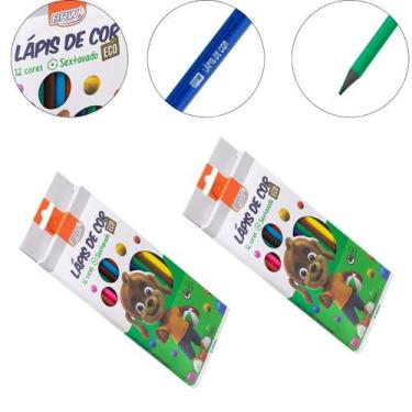 Imagem de Kit 2 Caixa Lápis de Cor 12 Cores Resina Reciclada Sextavado - brw
