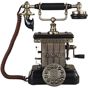 Imagem de Telefone com mostrador rotativo, palácio europeu, telefone antigo, para uso doméstico, receptor de metal, padrão de gravação a laser, teclas de discagem de liga de zinco