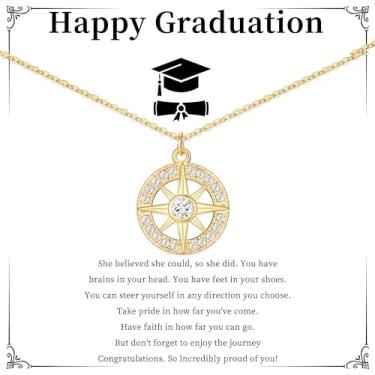 Imagem de GeFuzer Colar de bússola classe de 2025 presentes de formatura feminino colar de ouro pingente ajustável presentes de formatura para ela, Adjustable, Aço inoxidável, Sem Pedra Preciosa