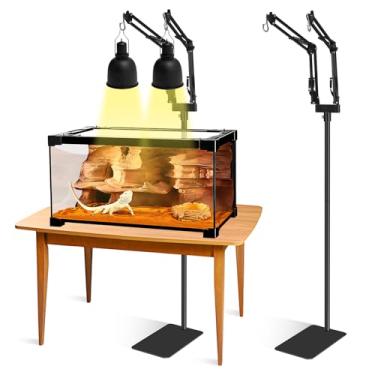 Imagem de BOURDSERK Suporte Duplo Para Lâmpada De Réptil - Altura Ajustável (15,7 Pol. A 74,3 Pol.) Luz Metal Com 2 Braços 360° Pendurar Luminárias Teto Aquecimento Em Tanque E Terrário Vidro