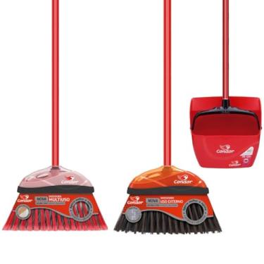 Imagem de Kit Limpeza Completo 1 Vassoura Varre Fácil 1 Vassoura Piaçava Externa 1 Pá de Lixo Com Caçamba Qualidade Condor