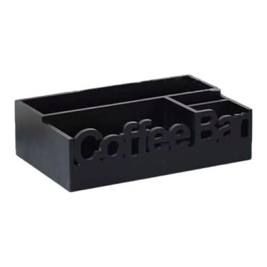 Imagem de IEUDNS Organizador de estação de café de madeira com divisória, suporte para balcão de café, organizador de condimentos para chá, escritório e hotel, Preto