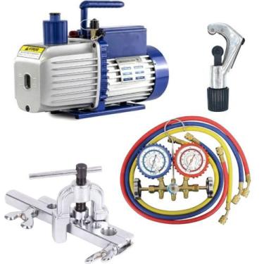 Imagem de Kit Básico de Refrigeração com Manifold e bomba a Vácuo - Refrigeração