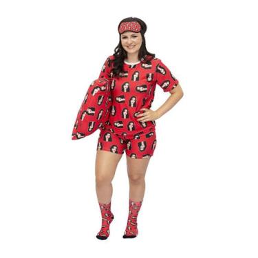 Imagem de Pijama Personalizado Feminino Curto + Fronha + Tapa Olho + Meia Vermel