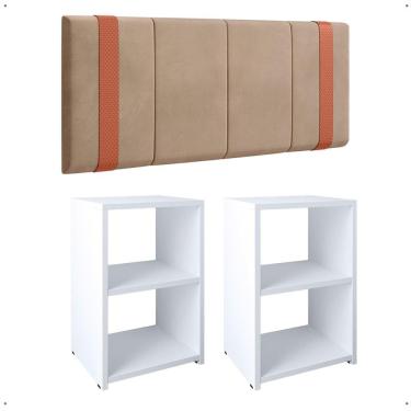 Imagem de Kit 2 Mesinhas Lateral Pequena Cabeceira Suspensa Almofadada Cama Box Casal 1,40 Decoração Quarto - Lojas RPM