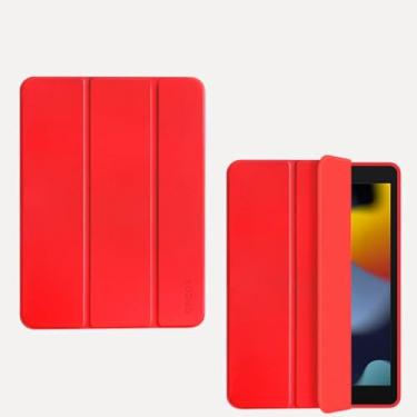 Imagem de Kit Proteção para iPad 10ª Geração, 10,9 Polegadas, Capa Protetora Smart Flip com Suporte + Película de Vidro + Caneta Touch (Vermelho)
