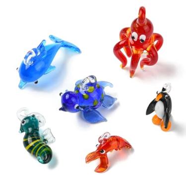 Imagem de UR URLIFEHALL 6 peças, 6 estilos, pingentes de vidro com estampa de animais oceânicos, feitos à mão, golfinho, cavalo-marinho, polvo, para fazer joias