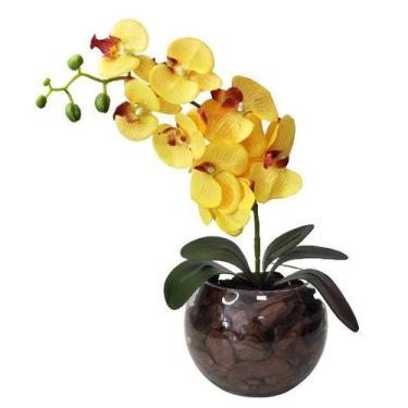 Imagem de Arranjo de Flores Orquídea Artificial Toque Real Vaso Vidro - La Caza 