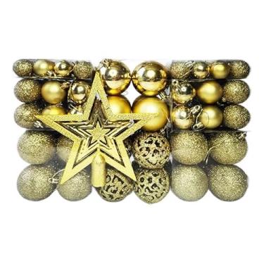 Imagem de Kit C/100 Bolas de Natal Lisas/Foscas/Glitter + Ponteira (Dourado)