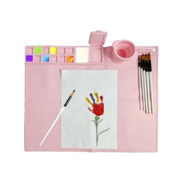 Imagem de Tapete de pintura de silicone, tapete de arte com copo 19,7 x 15,17 cm, tapete criador de artista, silicone para pintura, resina, faça você mesmo, argila, Play Doh (rosa)