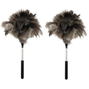 Imagem de DJAPWPX Espanador extensível de penas de avestruz com alça antiderrapante, espanador de penas retrátil para limpeza de ventilador de teto lâmpada pendente de teto persianas de teto alto móveis (2)