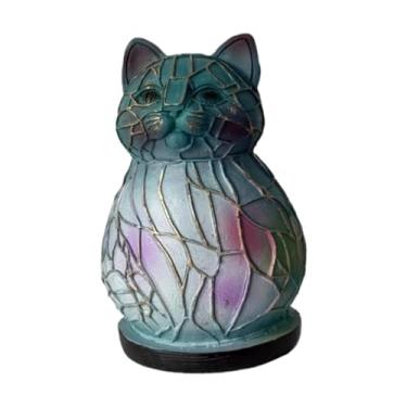 Imagem de MotiveTech Estatueta de gato, luz noturna, decoração artesanal, estátua de animal, iluminação LED, lâmpada de mesa para quarto, dormitório, sala de estar,