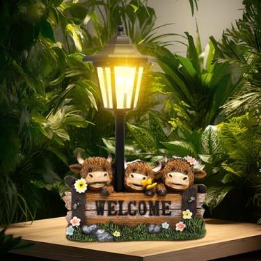 Imagem de DJAPWPX Estátua de jardim de vaca de resina sintética com lanterna solar, estátua decorativa de vaca ao ar livre, ornamento de gramado divertido para quintal jardim pátio caminho (A)