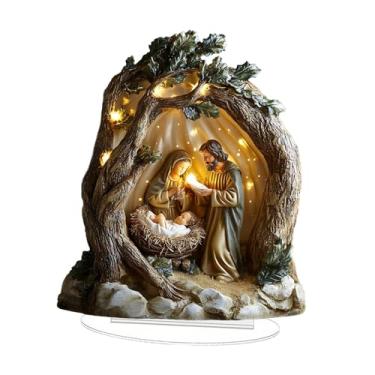 Imagem de Fenteer Decoração de presépio em acrílico 2D com base, decoração rústica de nascimento de Jesus, atraente peça central de mesa para festa na sala de estar, 16.2 Cm X 20 Cm