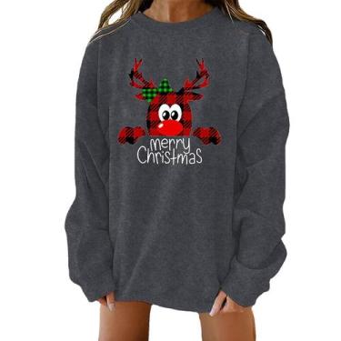 Imagem de Moda Feminina Casual O-neck Christmas Printing Moletom de manga compri
