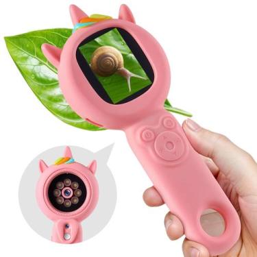 Imagem de Microscópio FHSkfh Kids com ampliação de 500x com câmera HD rosa