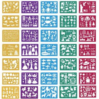 Imagem de Estênceis de desenho LanMa 35 PCS Kids Plastic Reutilizáveis 21x15 cm